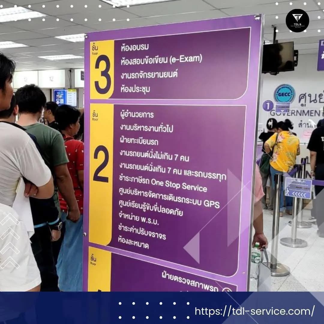 DLT office floor directory sign showing driving license service counters